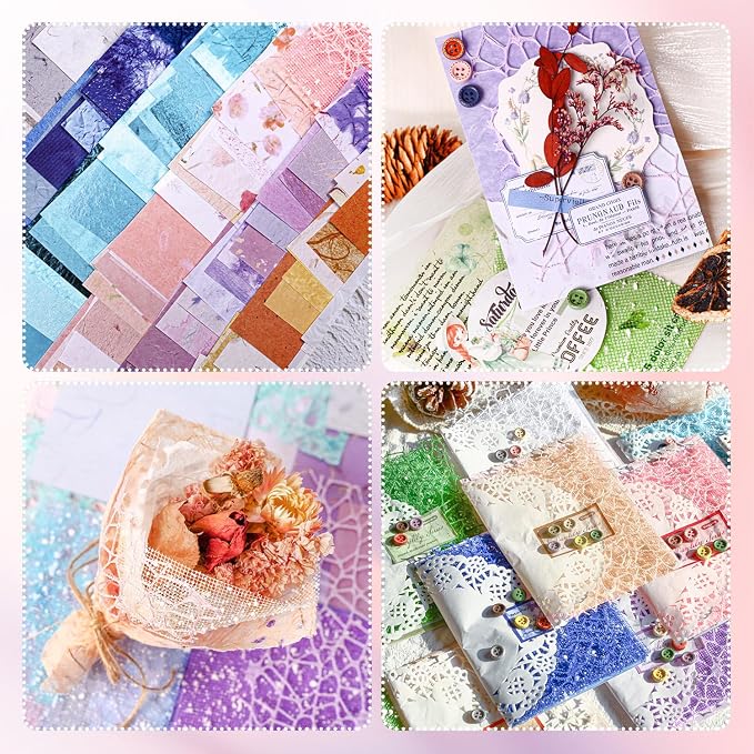 156 Sheets Textured Scrapbook Paper & Mesh Fabric Assorted Set, 30 Buttons