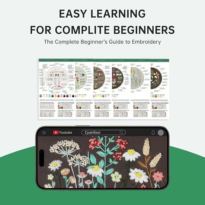 CYANFOUR 6 Stage Embroidery Kit with Step-By-Step Guidance & Videos | Easy to Learn 38 Different Stitches, Includes Multiple Accessories, Gift for Craft Lovers