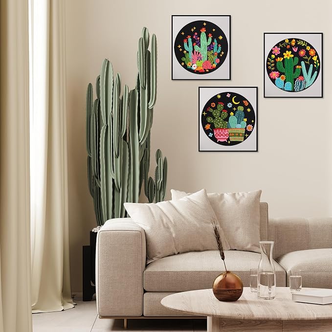 Nuberlic 3 Pack Embroidery Kit for Beginners with Cactus Pattern