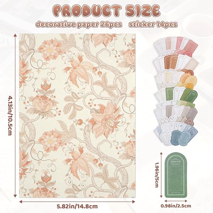 240 Sheets Vintage Floral Scrapbook Supplies, 4.1x5.8 Inch