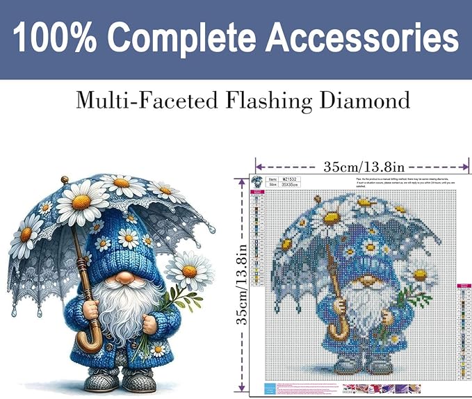 ijbnhd Gnome Diamond Art Kits for Adults Diamond Painting Kits 14X14inch