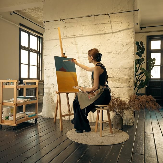 MEEDEN Large Basic Studio Easel: Solid Beechwood, Hold Art Canvas up to 50" | Adjustable Height from 69"-88" for Studio Gallery, Multiple Work Angles A-Frame Easel for Adults Artists Beginners, Natural