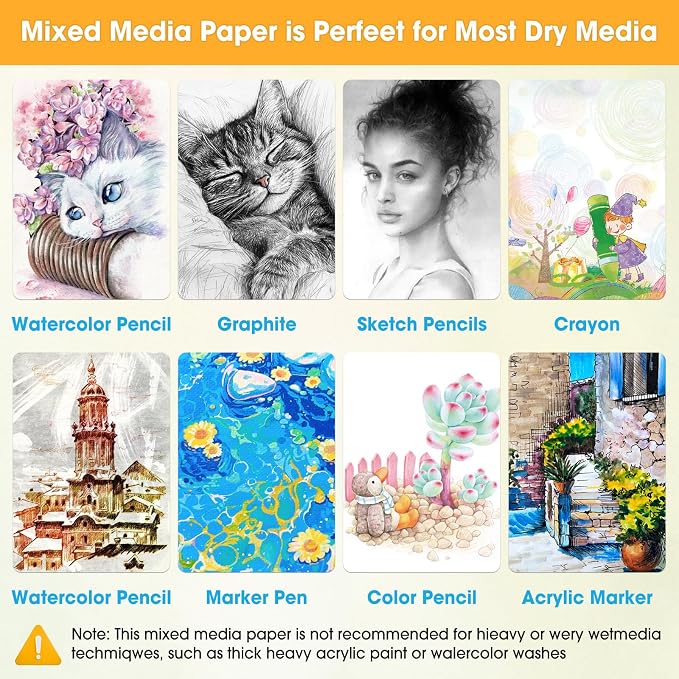 Qlmhudaim Mixed Media Sketchbook, 5"x7.5", 60 Sheets 160gsm/98lb Acid-Free Paper, Spiral Bound Sketch pad for Crayon, Marker, Color Pencil & Sketching,Multi-Medium Art Notebook for Beginners, Teens.