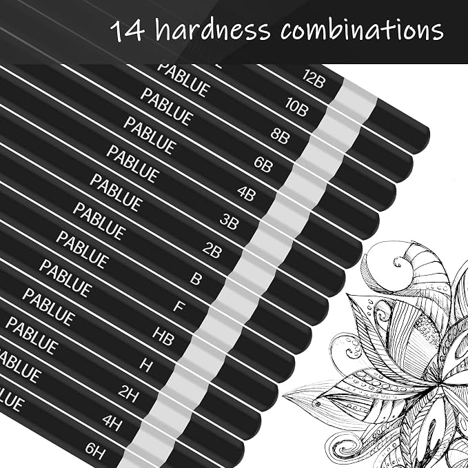 14Pcs Professional Graphite Sketch Pencils for Drawing (6H-12B) | Professional Triangular Graphite Pencils Set (6H,4H,2H,H,HB,F,B,2B,3B,4B,6B,8B,10B,12B) for All Drawing and Shading Needs
