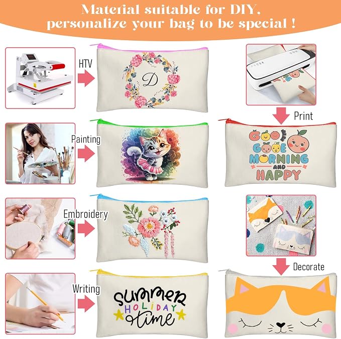 Legigo Blank Canvas Bags Zipper Pouch Makeup Bags Pencil Pouch Bulk | Multi-Purpose, Sturdy Canvas Pouch with Zipper, Cosmetic Travel Toiletry Bag for DIY Crafts, Gifts & Storage, 8.3 x 5 Inch