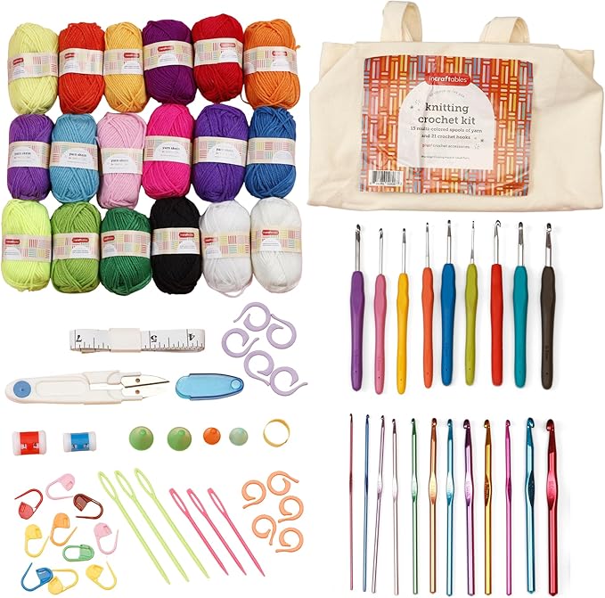 Incraftables Crochet Kit for Beginners – 85 Piece Beginner Crochet Kit for Adults & Kids with Yarn, Hooks, Accessories & Bonus Tote Bag Organizer – Learn to Crochet with Complete Starter Set