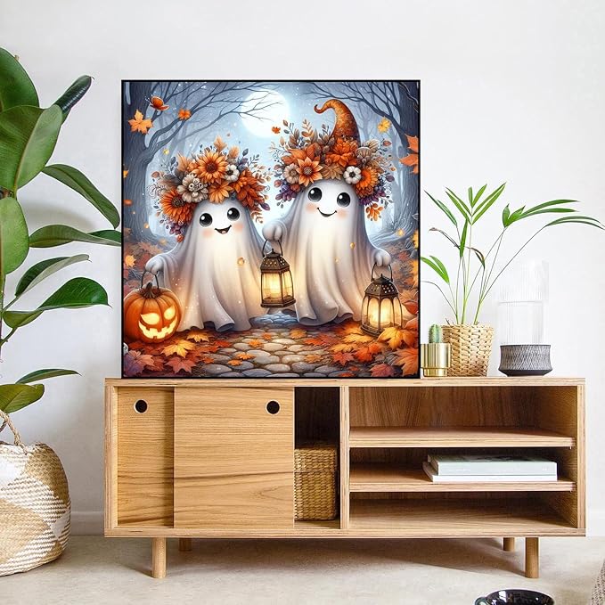 mrpwnle Diamond Art Kits for Adults, Halloween Diamond Painting Kits | Halloween Ghost Diamond Art Painting Kits for Adults, 5D Round Full Drill Diamonds Dots Kits, Home Wall Decor 13.8x13.8 inch