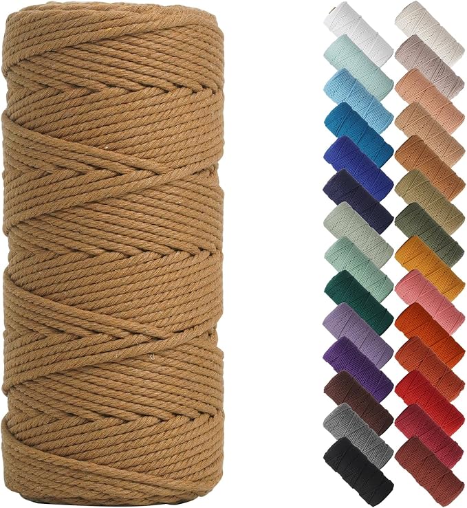 NOANTA Coffee Macrame Cord 3mm x 109yards, Colored Cotton Rope Macrame Yarn | Macrame Rope Supplies, 3 Strand Twisted Cotton Yarn String, Cotton Cord for Wall Hanging, Plant Hangers, Crafts, Knitting