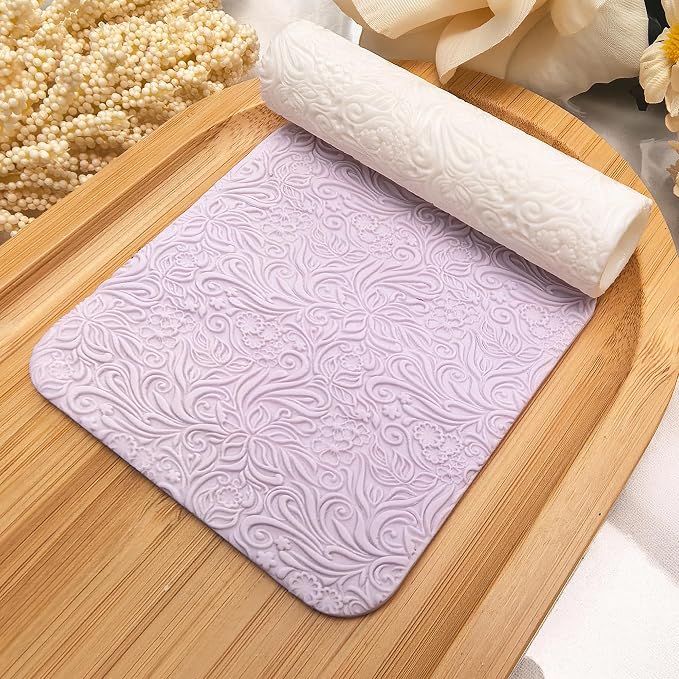 Polymer Clay Texture Roller Work with Polymer Clay Cutters for DIY Earrings Jewelry Making Craft Supplies (French Flower Pattern)