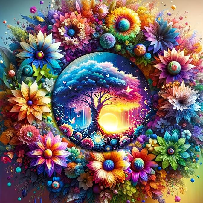 mrpwnle Diamond Art Kits for Adults, Tree of Life Diamond Painting Kits | 5D Tree of Life Diamond Art Painting Kits for Beginners, DIY Flowers Diamonds Dots Kits for Home Decor Gifts 11.8x11.8 inch
