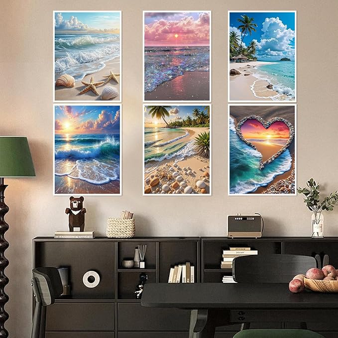 6 Pack Diamond Art Kits for Adults, Beach Diamond Painting Kits 12x16 inch