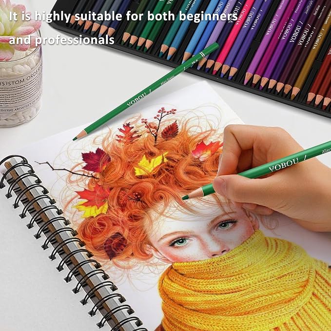 Vobou 72 Colors Artist Colored Pencils Set for Adult Coloring Books, Soft Core Coloring Pencils, Professional Numbered Drawing Pens for Layering Shading Blending, Gift Tin Box for Beginners