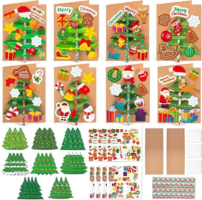 28Sets Christmas Crafts Card Making Kit DIY 3D Xmas Trees Greeting Cards