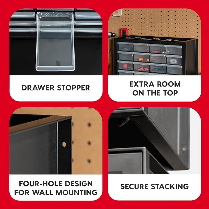 IRIS USA 24-Drawer Plastic Storage Cabinet, Teacher Toolbox, Garage, Black | Wall mountable, Stackable, Small Business Scrapbook Art Balloons Building Bricks Crafts Stickers Storage