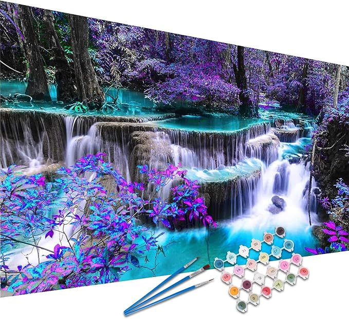 YALKIN Paint by Number for Adult Kits, DIY Landscape River Oil Acrylic Painting Kits for Adults Beginners on Canvas for Home Wall Decor Gifts 40x90CM/15.8x35.4in (No Frame)