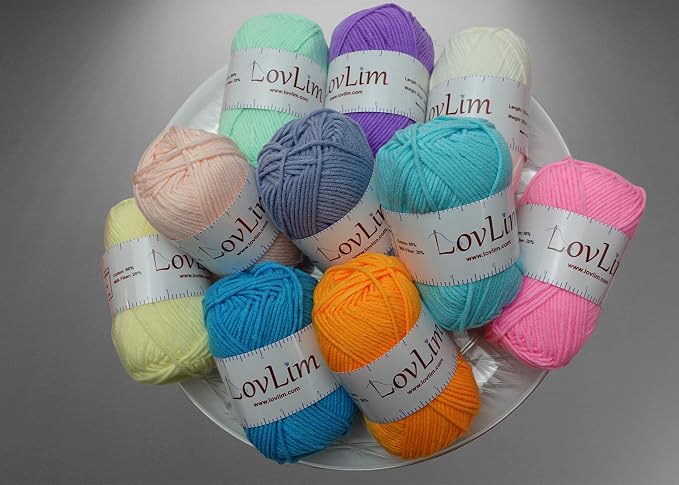 Milk-Cotton Crochet Yarn Kit, 10x50g Skeins DK Weight, 1250+ Yards, Hooks, Needles & Safety Eyes, 40+ Free Patterns, for Amigurumi, Crocheting & Knitting - Pastel Palette
