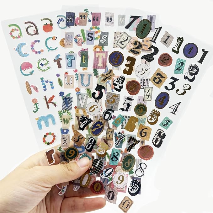 347PCS Vintage Stickers, 6 Sheet Scrapbook Stickers Graffiti, Cute Vintage Letters Numbers Self Adhesive Decals Scrapbooking Supplies for Diary DIY Art Album Paper Crafts (347PCS)