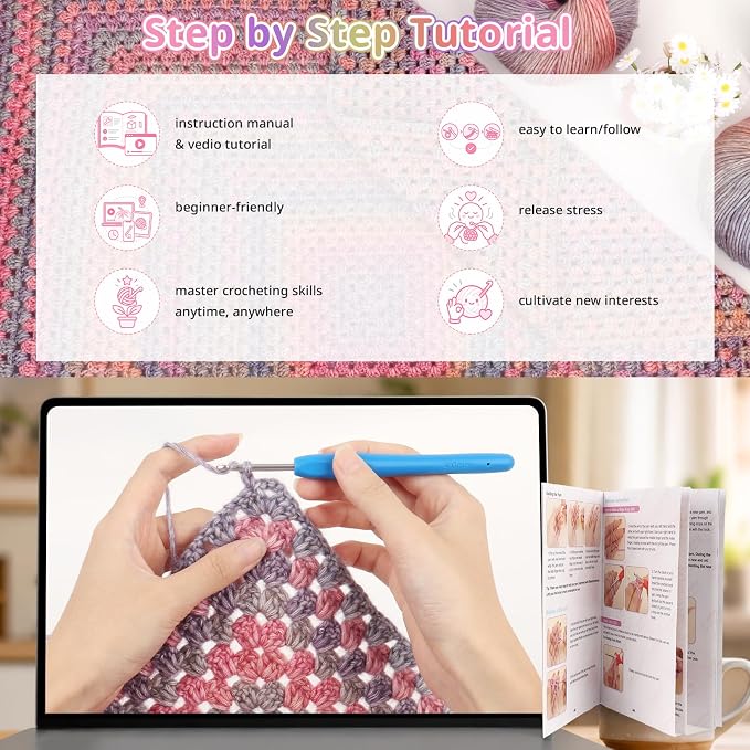Coopay Gradient Crochet Kit for Beginners Adults, Granny Square Blanket Kit