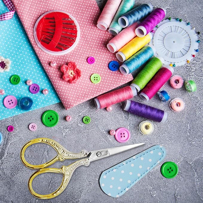 3.6 inch Embroidery Scissors with Leather Sheath for Sewing Art Needlework | Crochet Scissors Stainless Steel Classic Scissor with Leather Cover Crafting Scissor Shears Craft