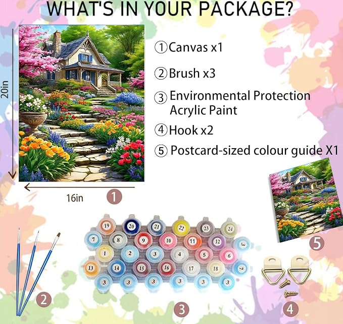 Arttoplus Landscape Paint by Numbers Kit for Adults Beginner 16x20 inch | Garden Paint by Numbers Kits for Adults Canvas, Landscape Adult Painting by Number for Gift Home Wall Decor (Without Frame)
