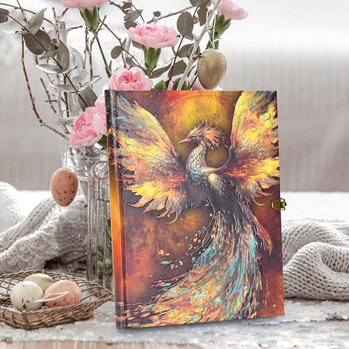 Phoenix Myth Embossed Scrapbook – 124-Page Retro-Style DIY Memory Photo Album, Good Luck Adventure Book for Couples, Anniversaries, Weddings, and Valentine's Day Gifts (Phoenix Luck Style)