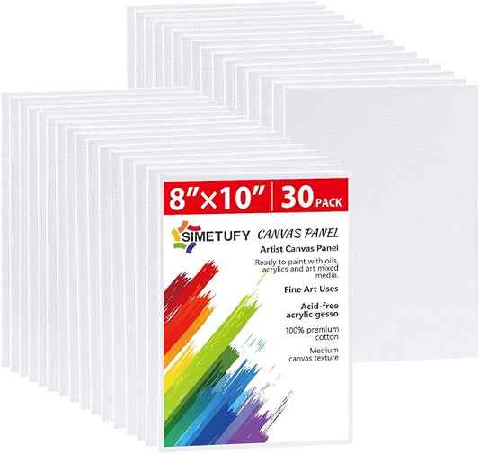 Simetufy 30 Pack 8x10 Inch Painting Canvas, Blank Cotton Canvas Panels | Bulk Value Pack for Party, Acrylics Oil Watercolor Tempera Paints