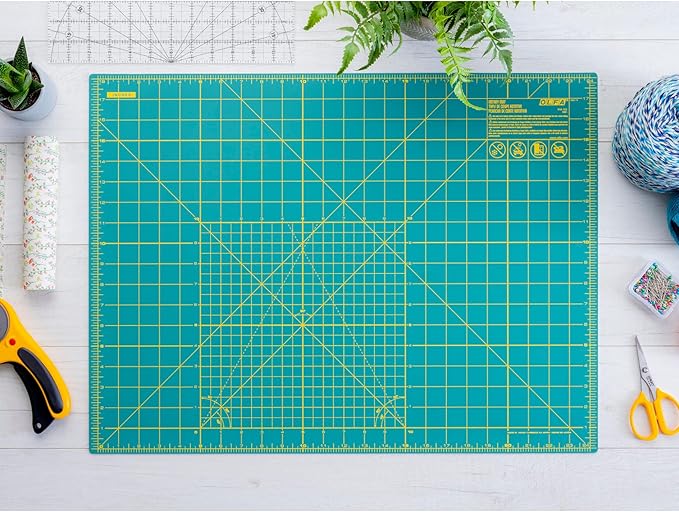 OLFA 18x24" Self-Healing Rotary Cutting Mat (RM-SG) - Double-Sided, Green | Self-healing, triple-layer, double-sided grid, rotary cutter safe - Quilting and sewing - Quilters and Crafters