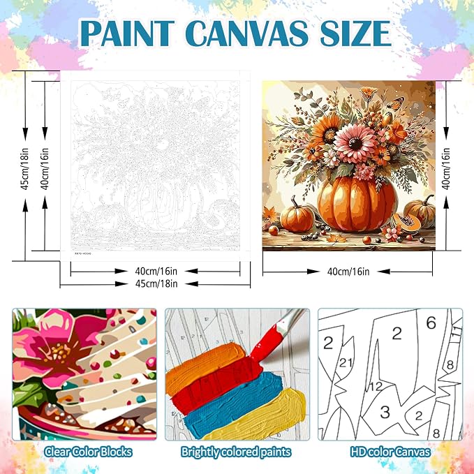 Fall Pumpkin Sunflower Butterfly Paint by Numbers Kit for Adults, DIY Paint by Numbers Kits for Adults Beginners Without Frame, Acrylic Paint Canvas Painting Kits Art for Home Decor 16x16 Inch