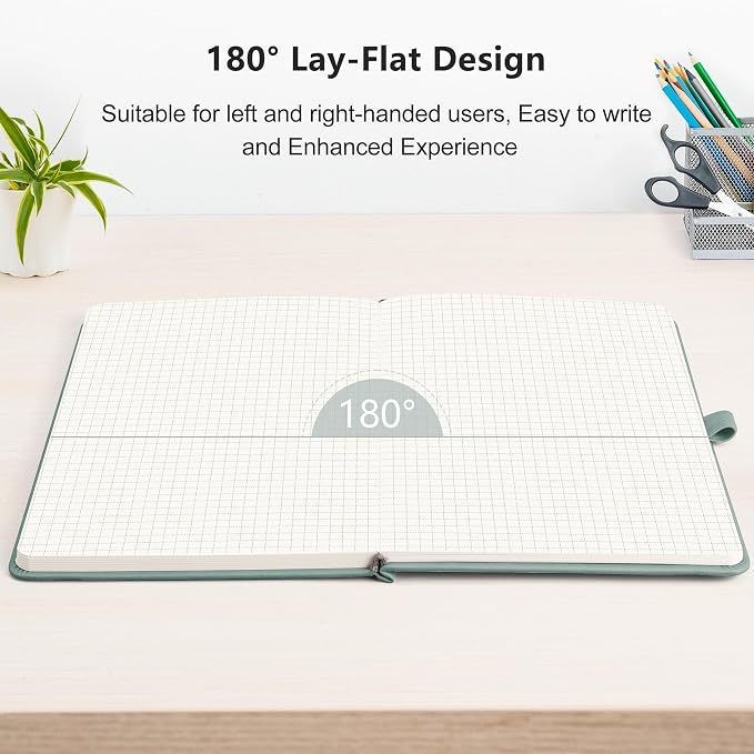 RETTACY Graph Grid Paper Notebook, 192 Pages, A5 Size (5.7'' x 8.3'') | 5 Squares per Inch, Leather Hardcover, 100 GSM Thick Paper, for School, Students, Math, Engineering (Blue-gray)