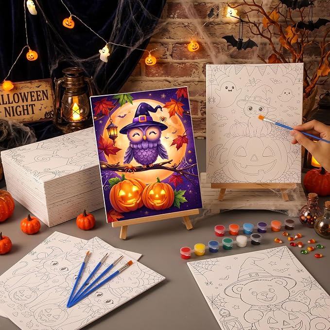 Harloon 36 Pcs Halloween Pre Drawn CanvasH,Cute Halloween
