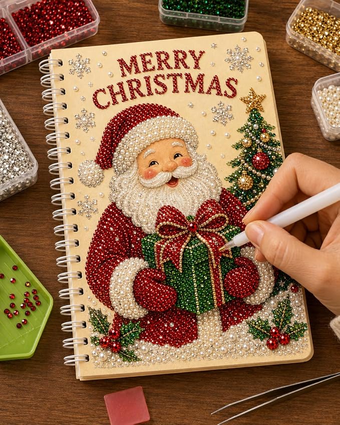 100 Pages DIY Christmas Pearl Diamond Art Painting Notebook，Style C