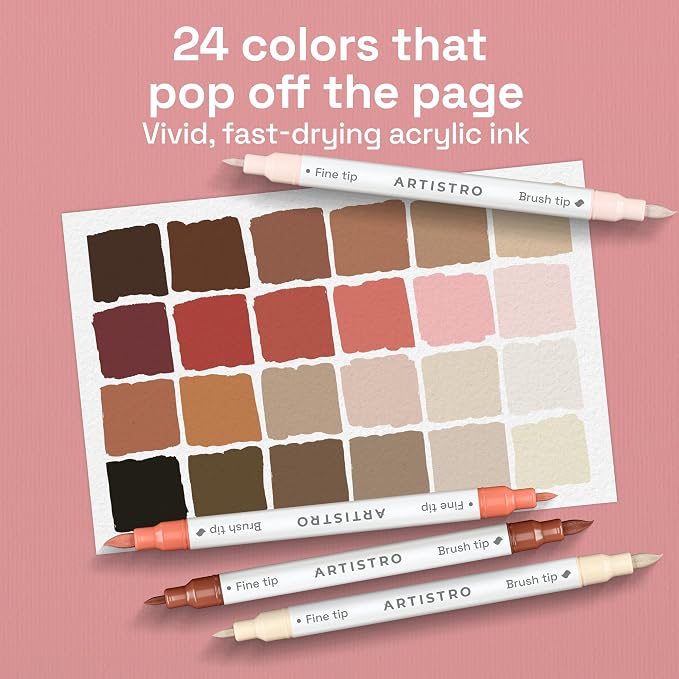 ARTISTRO 24 Skin Tones Dual-Tip Acrylic Paint Marker Pens for Drawing | For Fabric, Rock, Glass, Wood, & Molds, Arts & Crafts Gift for Adults, Teens, & Kids, Classroom Must Haves & School Supplies