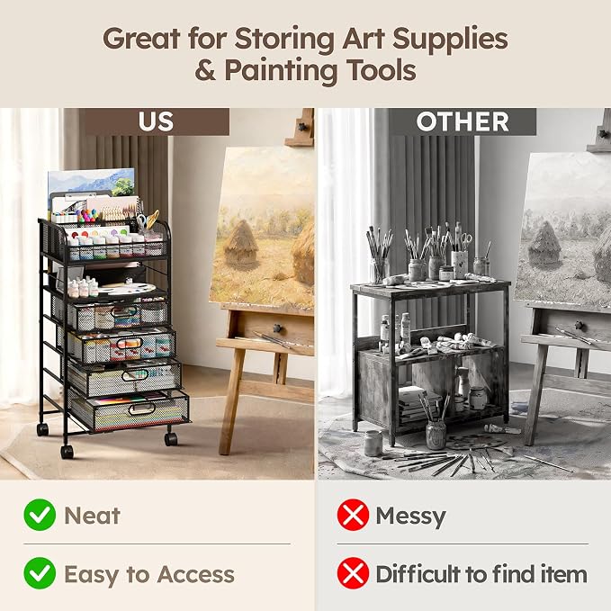 Homsorout Rolling Art Cart with 4 Drawers, Black