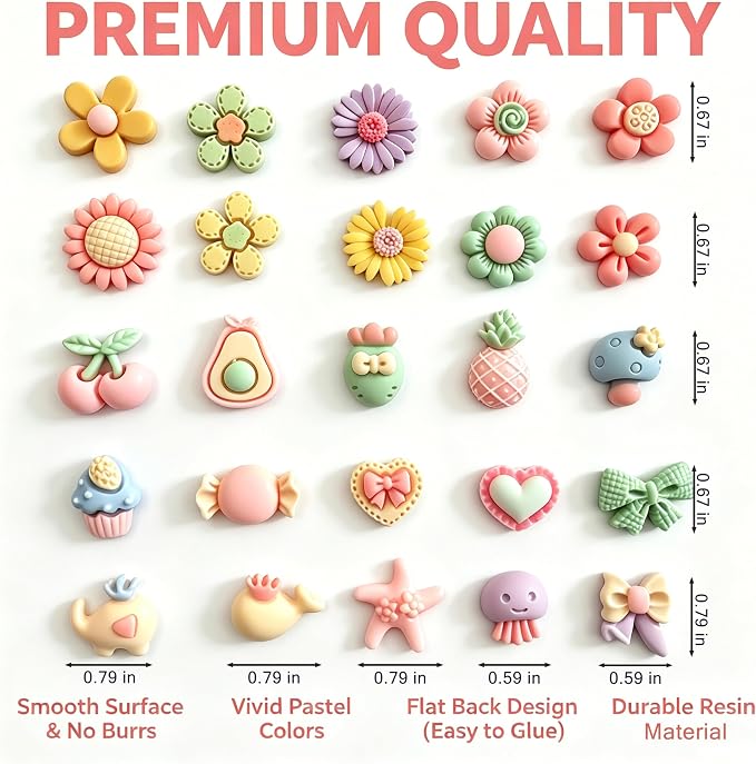 100Pcs DIY Scrapbooking Embellishments,Pink Glitter Resin Accessories, Solid Color Cream Glue Craft Charms for Jewelry Making, New Handmade Supplies (Pink/Green)