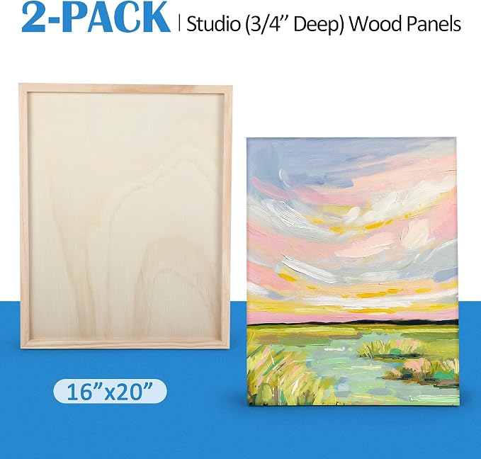 Falling in Art 2 Pack 16x20 Unfinished Birch Wood Panels Kit for Painting | Studio 3/4’’ Deep Wood Canvas, Cradle Boards for Acrylic Pouring, Art, Crafts, Epoxy Resin, Laser Engraving Cutting