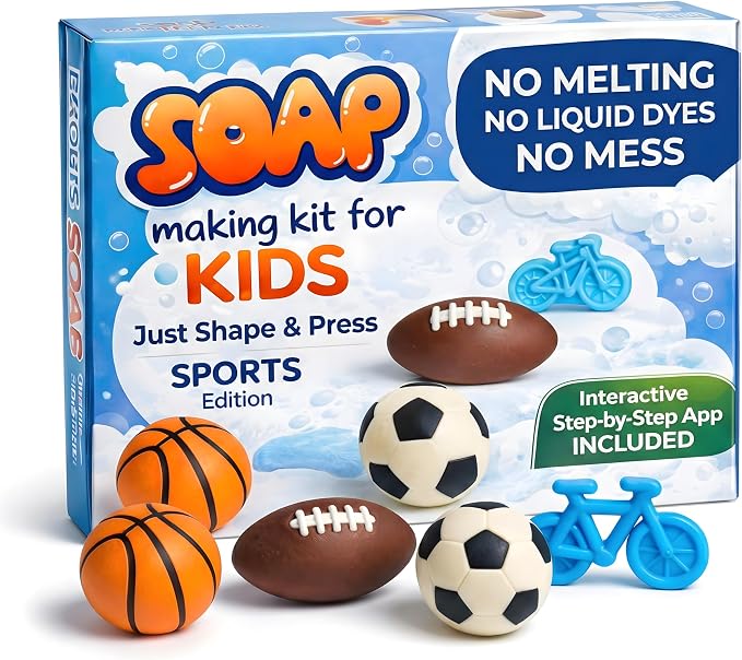ZenseMe Soap Making Kit for Kids – DIY Sports Theme Soap Making Kit | Sports Shaped Soap Moulds (Basketball, Football, Soccer & Bicycle) Soap Making Supplies that Promote Hygiene Mobile APP