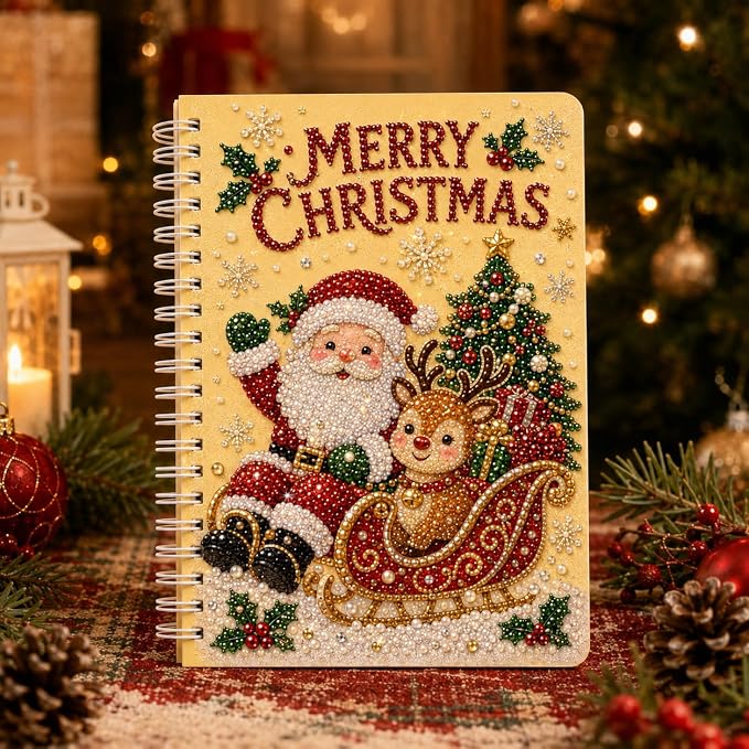 100 Pages DIY Christmas Pearl Diamond Art Painting Notebook，Style J