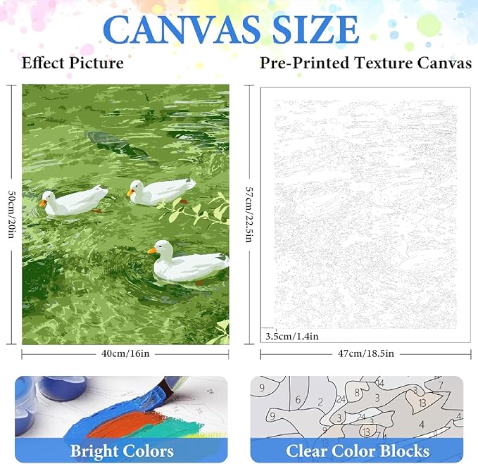 ZRIZQ Paint by Numbers Kit for Adults Beginner,Duck Summer,16x20 | Full set with rich paints,wooden brushes,rolled canvas.Calming,screen-free pastime.Beginner friendly.Just open and paint.