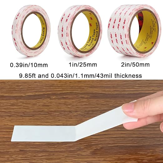 3M Double Sided Tape 0.39in X 9.85ft，Heavy Duty Removable Mounting Tape, Picture Hanging Adhesive Strips