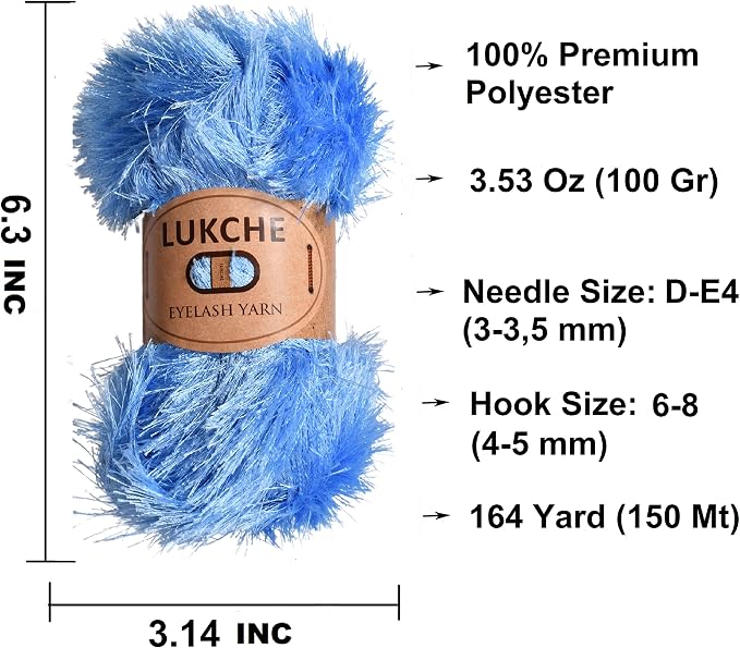 Eyelash Fun Fur Yarn Premium 100% Polyester 164 Yds (150 Mt), 3.53 Oz (100 Gr) Colorful Crochet Yarn Dıy Hand Knitting. (Blue, 1 Skein)
