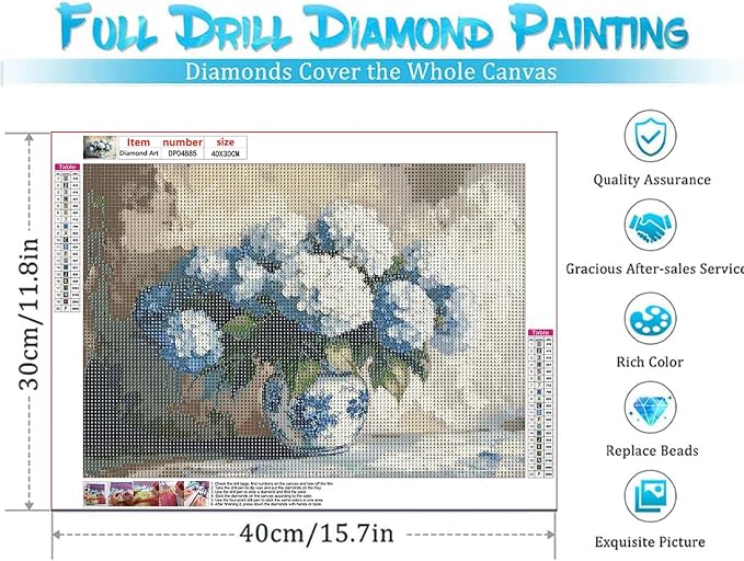 ARPADAMO Diamond Art Kits for Adults,5D Vintage Hydrangea Diamond Painting DIY Flowers Diamond Art Diamond Painting Kits for Adult,Round Full Drill Diamonds, Diamond Art Kits for Home Decor-12x16inch
