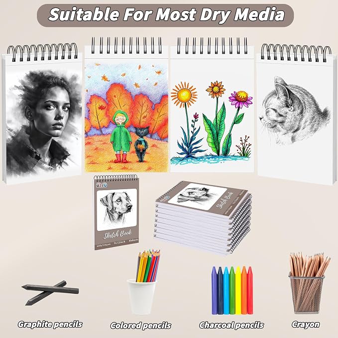 UZLU 18 Pcs Sketch Book Bulk 9 x 12 in 720 Sheets Top Spiral Bound Sketch Pad Drawing Paper 40 Sheets Each Acid Free Mixed Media Sketchbook 68lb/100gsm Art Supplies for Beginner Artist