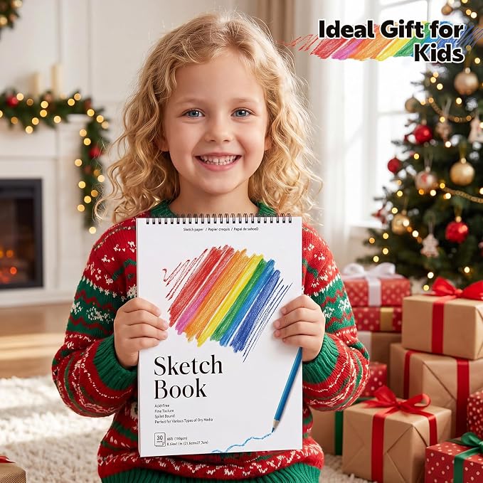 4 Pack Sketch Books, 8.5 × 11 in, Spiral Bound, 100gsm, Acid Free | 30 Sheets Each, Hardcover Backing, Top Spiral, for Pencil, Charcoal & Crayon, for Travel & School Gifts
