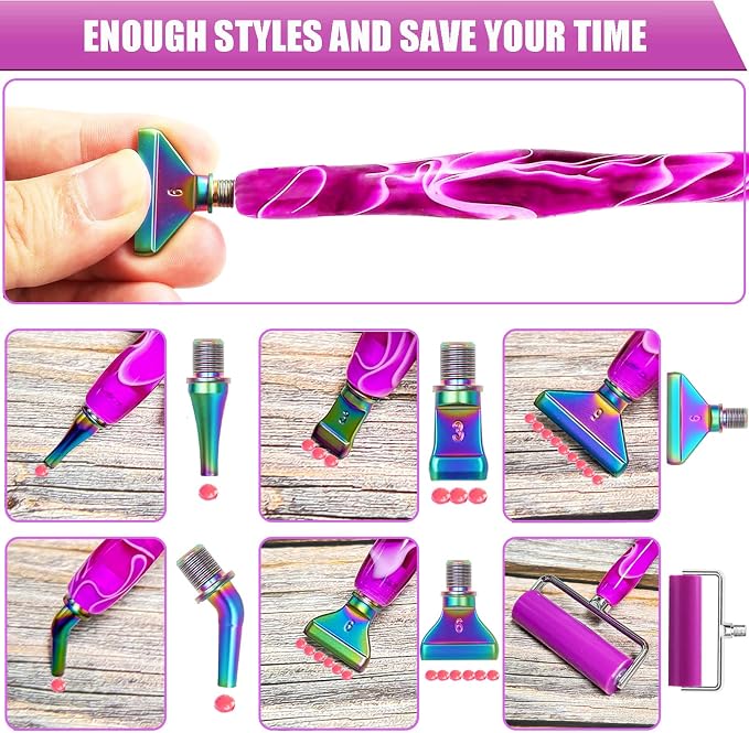 Diamond Art Pens Tools Diamond Painting Accessories Kits with Screw Metal Tip Roller Diamond Painting Pen Drill Bead Dot Pens for Art Craft Nail (Purple Pen Color 6)