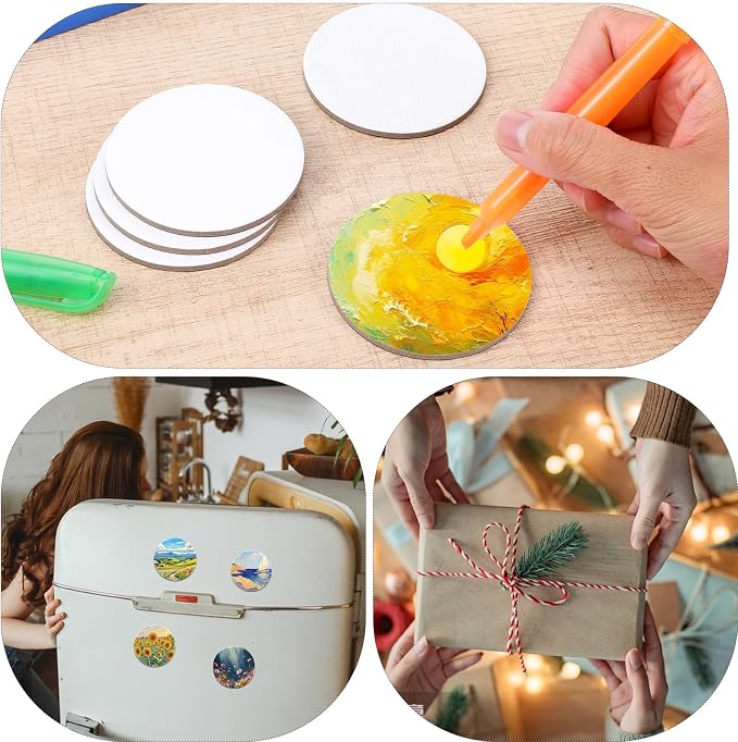50 Pcs Magnetic Painting Canvas Panel Mini Canvas Boards for Painting Mini Tile Art for Fridge Locker Art Crafts DIY