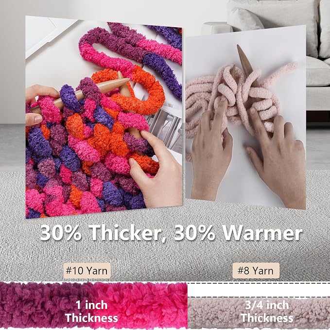 Cozyful Chunky Yarn for Hand Knitting - #10 Chunky Chenille Blanket Yarn, Jumbo Big Thick Chunky Yarns for Crocheting, Tie Dye Bulky Knit Yarns, 8 Skein (20 yds 8 oz Each Skein), Orange&Rose&Purple