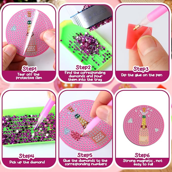 Zonon 12 Pcs Diamond Art Magnets Kit for Adults, DIY Cute Fridge Decor | Crystal Magnetic Stickers, Easy Refrigerator Decoration, No Frame Needed Finished Diamond Painting for Home Kitchen Decor