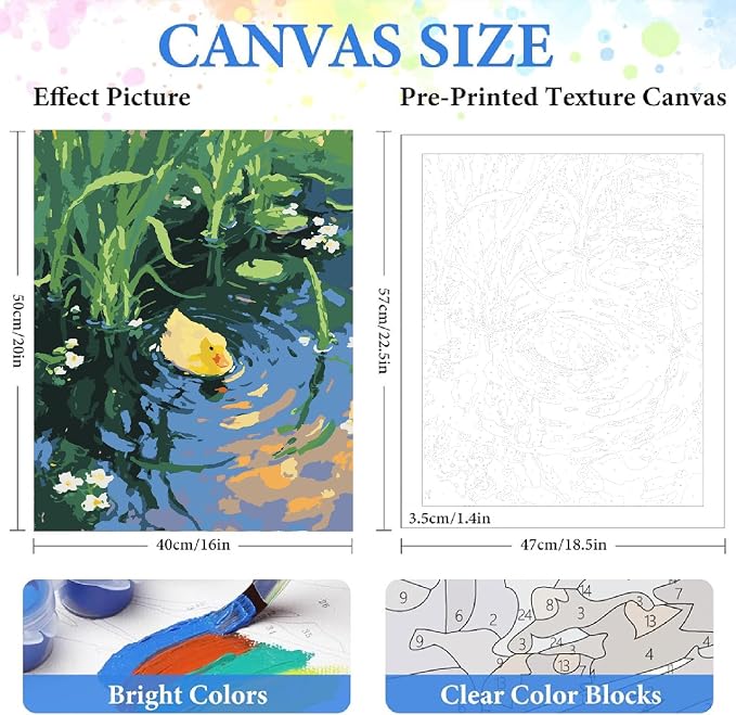 ZRIZQ Paint by Numbers Kit for Adults Beginner Animal,Duck,16x20 | Full set with wooden brushes,rolled canvas,rich paints.Calming activity.Beginner friendly.Just open and paint.