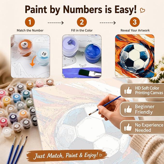 AUKELHJ Paint by Numbers Kit for Adults Beginner, Soccer, 16X20 Inch | Paint by Number for Adults, Beginner Friendly, High-Definition Color Canvas, Stress Relief, Home Decor, Gifts, Unframed
