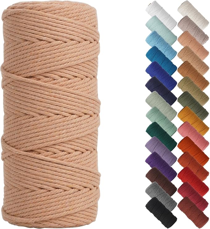 NOANTA Brick Red Macrame Cord 3mm x 109yards, Cotton Rope Macrame Yarn | Macrame Rope Supplies, 3 Strand Twisted Cotton Yarn String, Cotton Cord for Wall Hanging, Plant Hangers, Crafts, Knitting